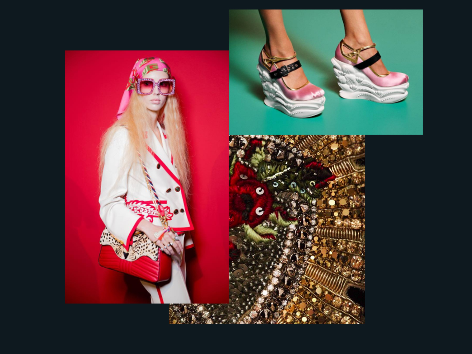 Crédit : Gucci - official backstage spring summer 17 Miu Miu details - ig @miumiu D&G details - ig @dolcegabbana