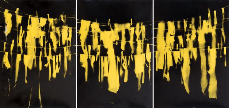 Tammy Azzam, Untitled, Laundry series, 2011, mixed media on canvas, 100 x 210 cm