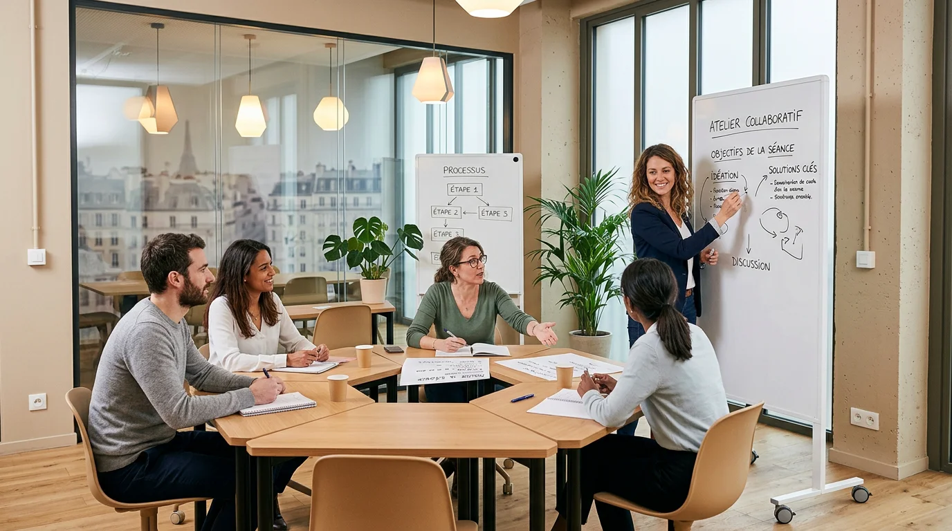Espace événementiel modulable à Paris configuré pour un atelier d'entreprise