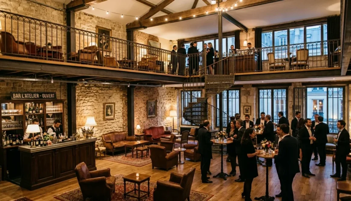 Salle d'événement design et immersive sur deux niveaux à Paris