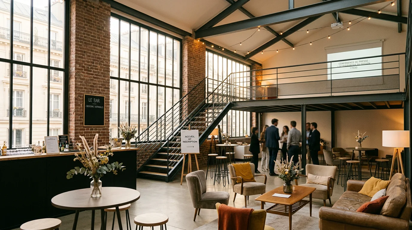 Loft design immersif à Paris aménagé pour la privatisation d'un événement d'entreprise