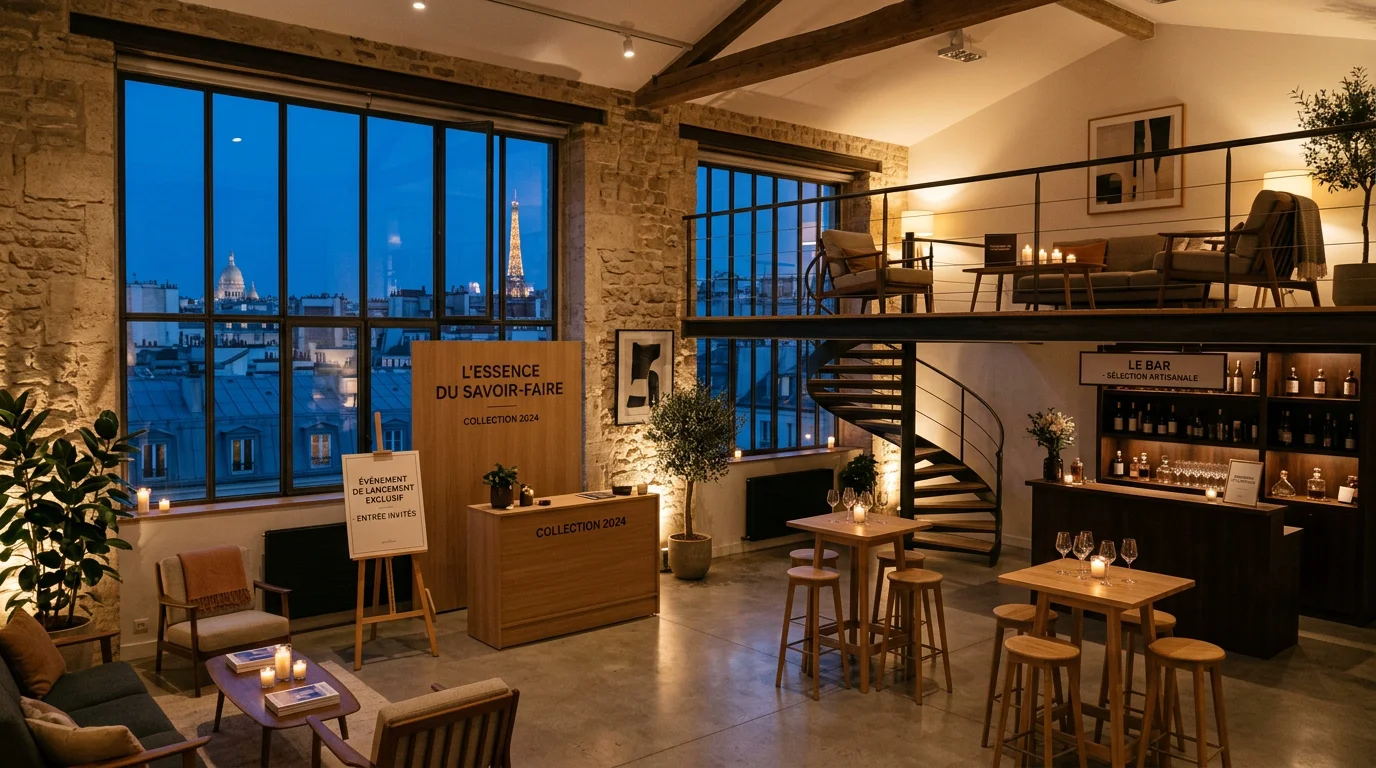 Loft design modulable sur deux niveaux à Paris pour un lancement de produit