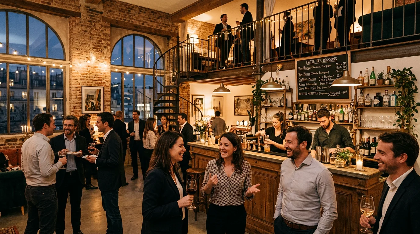 Afterwork corporate premium dans un loft design parisien sur deux niveaux