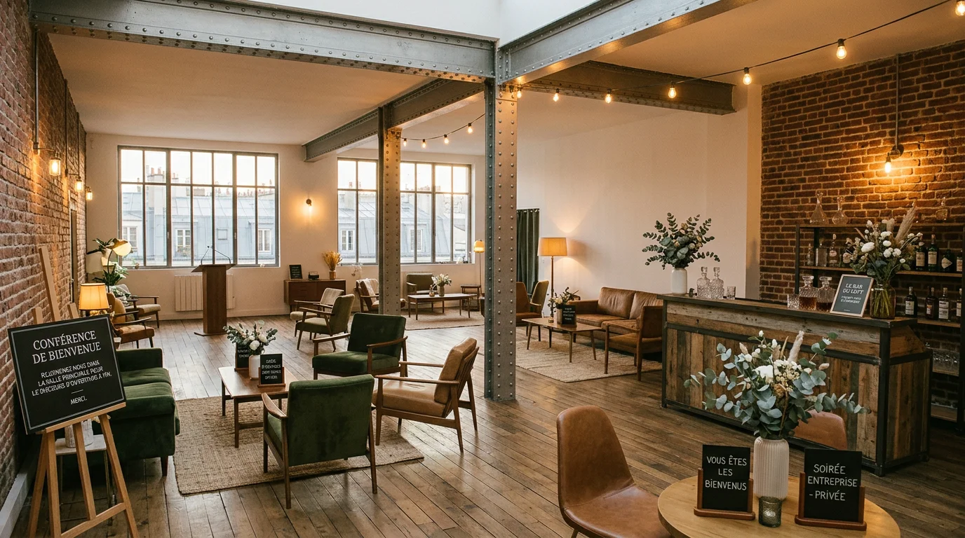 Loft événementiel design et modulable à Paris avant une soirée corporate