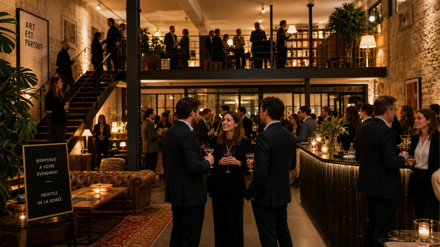 Cocktail d'entreprise privatisé dans un loft parisien élégant
