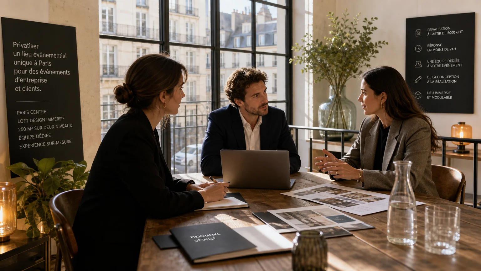 Réunion professionnelle dans un loft lumineux au centre de Paris