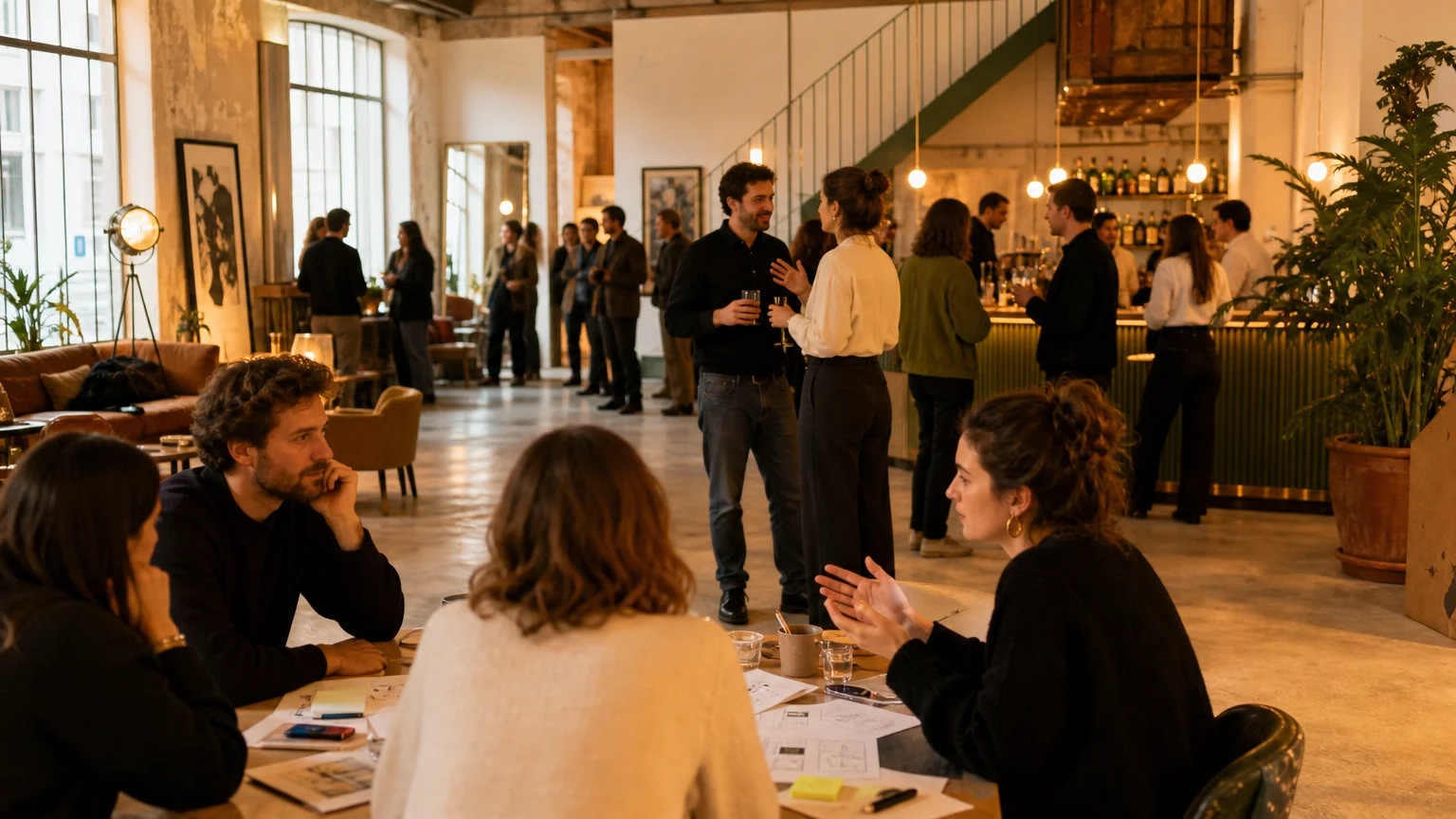Collaborateurs réunis dans un loft parisien pour une soirée d’entreprise immersive
