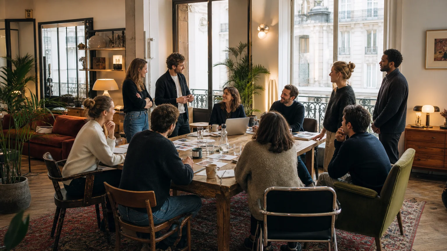 Petite equipe reunie dans un loft parisien pour un seminaire