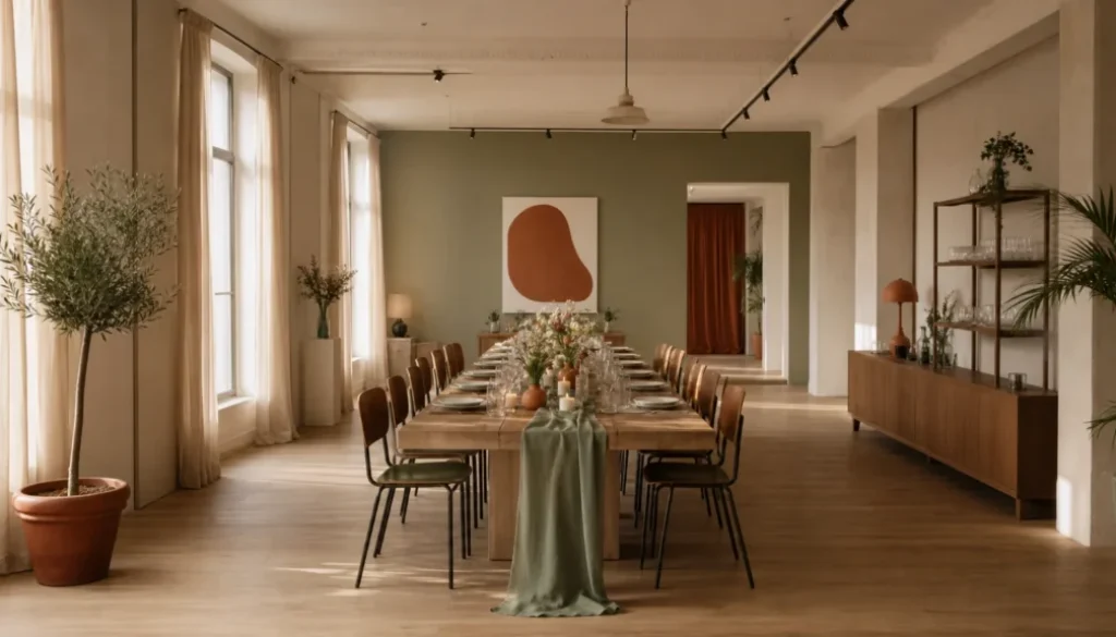 Petite salle élégante préparée pour une réception privée