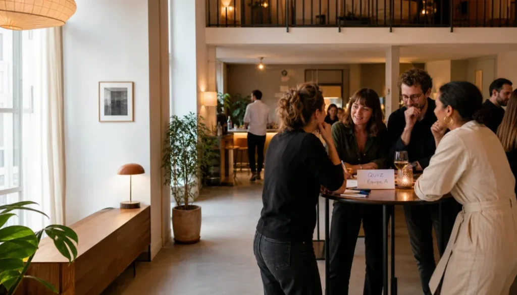 Invités participant à une animation interactive dans un loft parisien
