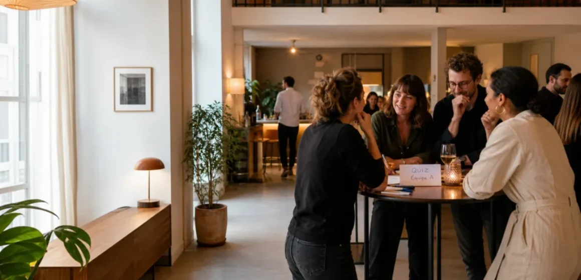 Invités participant à une animation interactive dans un loft parisien
