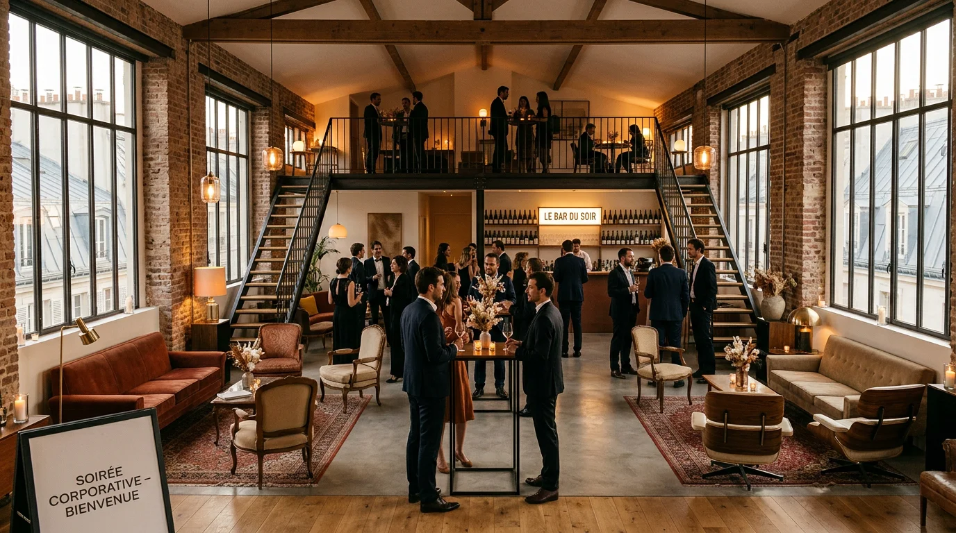 Loft parisien élégant aménagé pour une soirée d'entreprise