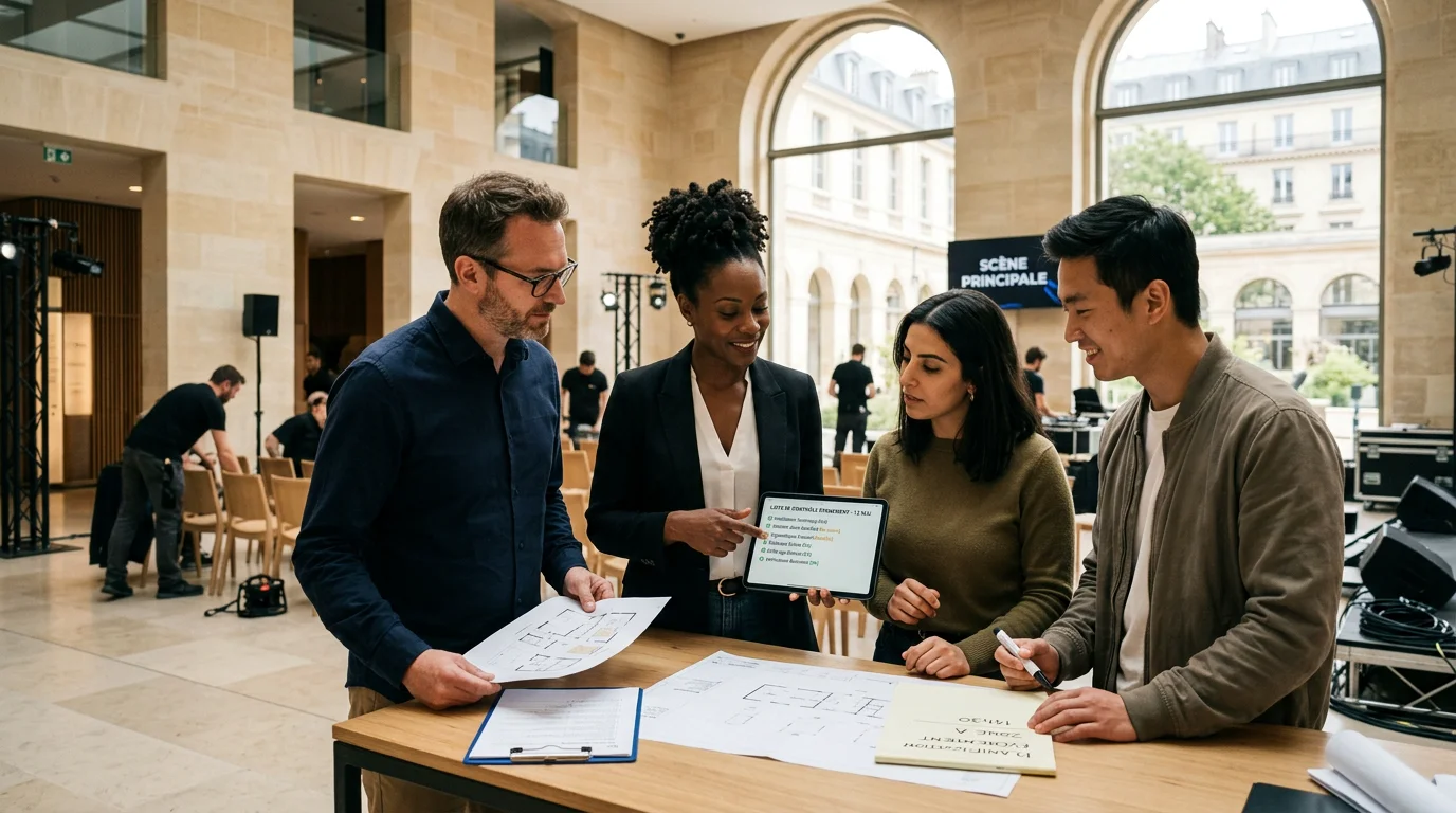 Équipe professionnelle coordonnant la préparation d'un événement