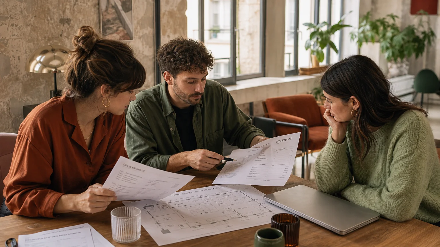 Organisateurs comparant les coûts d’une conférence dans un loft parisien