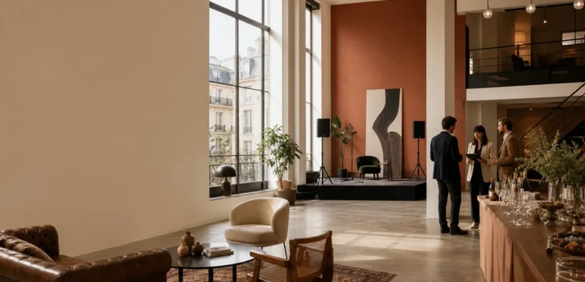 Loft parisien lumineux préparé pour un événement professionnel