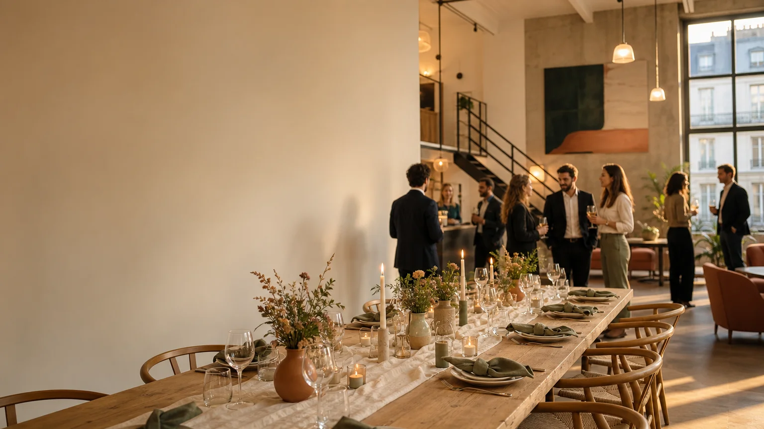 Dîner d’entreprise élégant dans un loft parisien