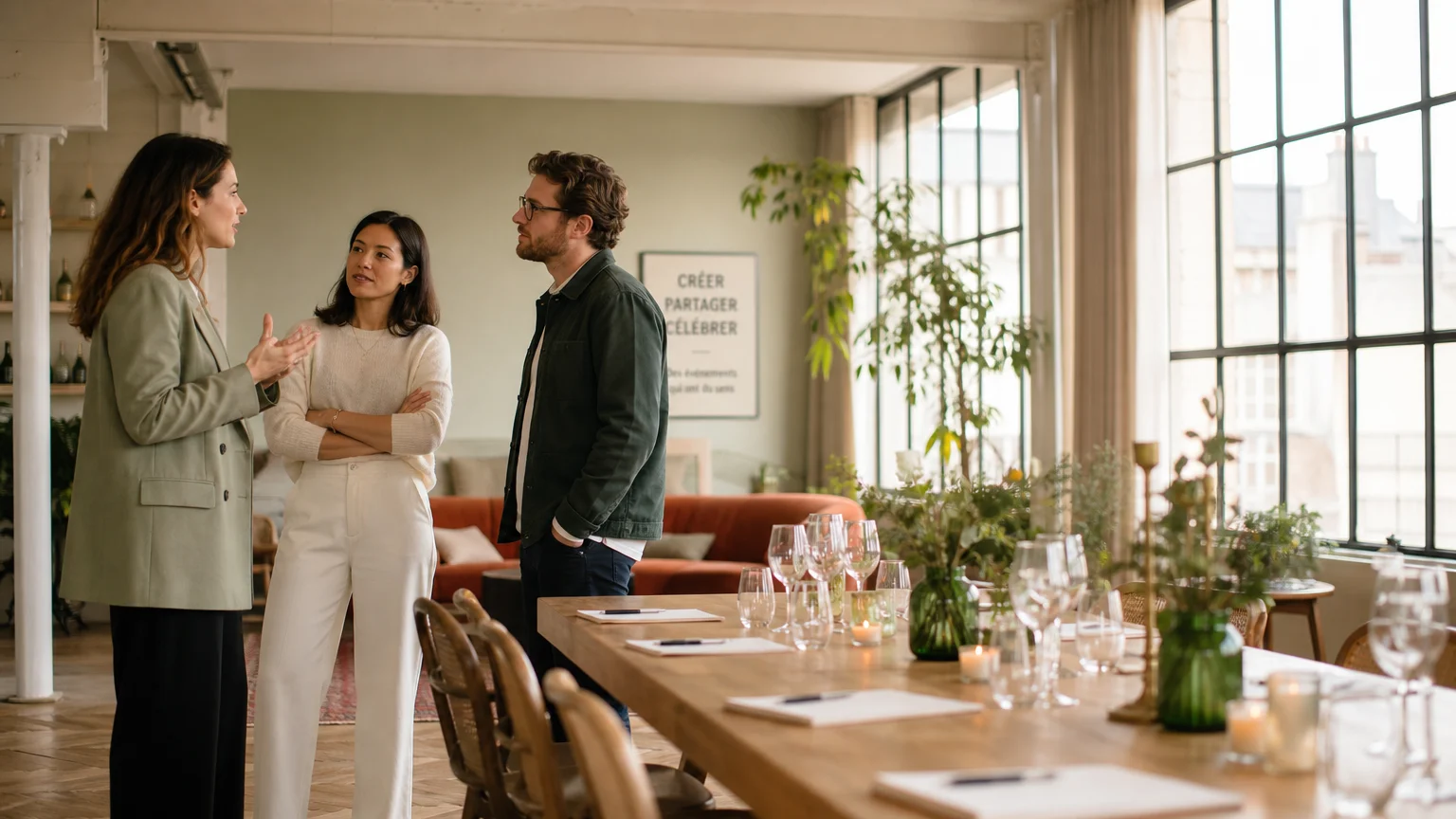 Préparation naturelle d’un dîner d’entreprise dans un loft parisien
