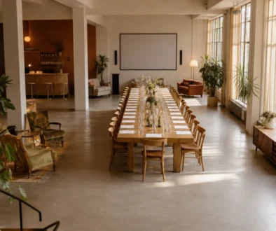 Loft parisien préparé pour un événement professionnel