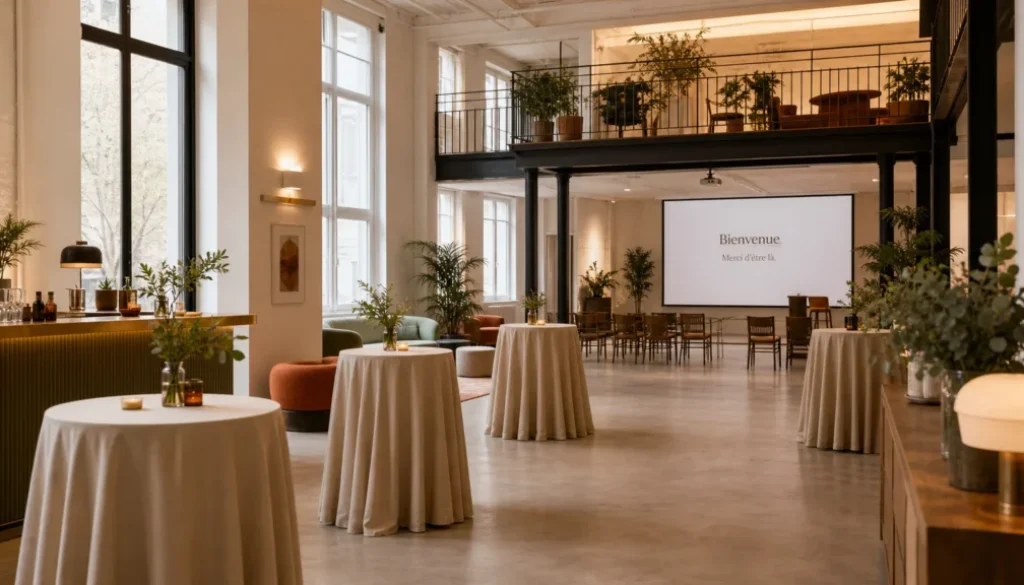 Loft événementiel privatisable aménagé pour une réception professionnelle à Paris