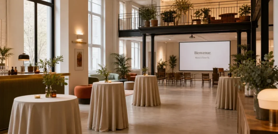 Loft événementiel privatisable aménagé pour une réception professionnelle à Paris