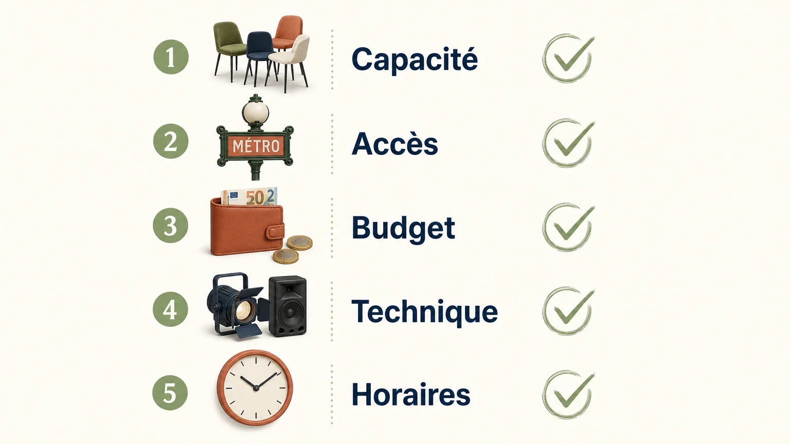 Checklist des critères pour choisir une salle événementielle