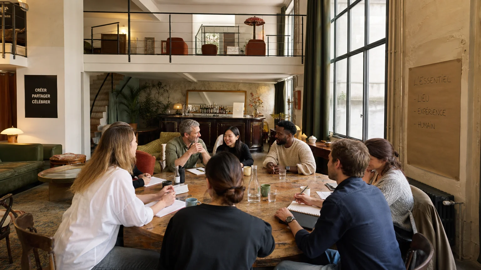 Équipe en séminaire dans un loft parisien atypique