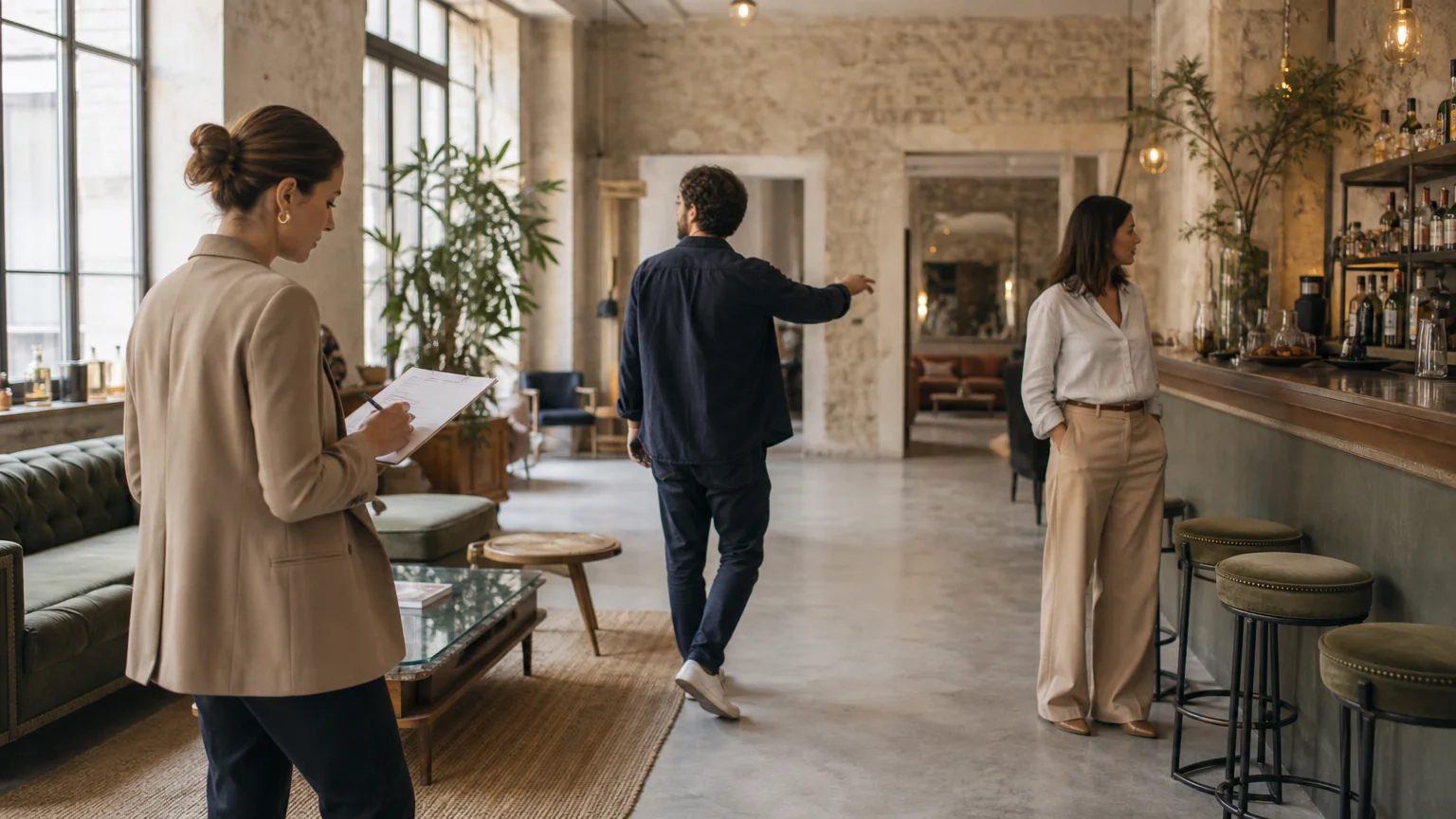 Visite d’un loft événementiel avant une réception professionnelle